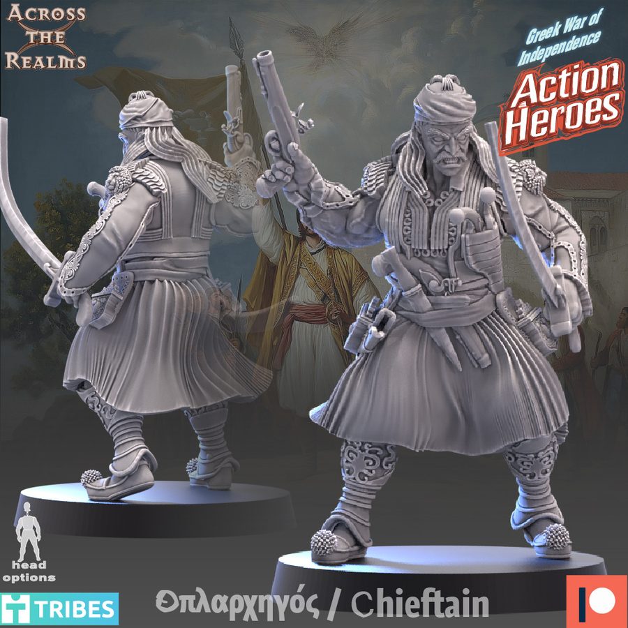 Chieftain — Greek War of Independence resin miniature with sabre, pistol and traditional fustanella