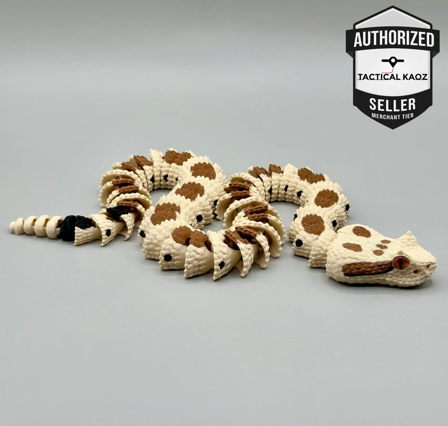 3D printed articulated sidewinder rattlesnake in cream with brown spots